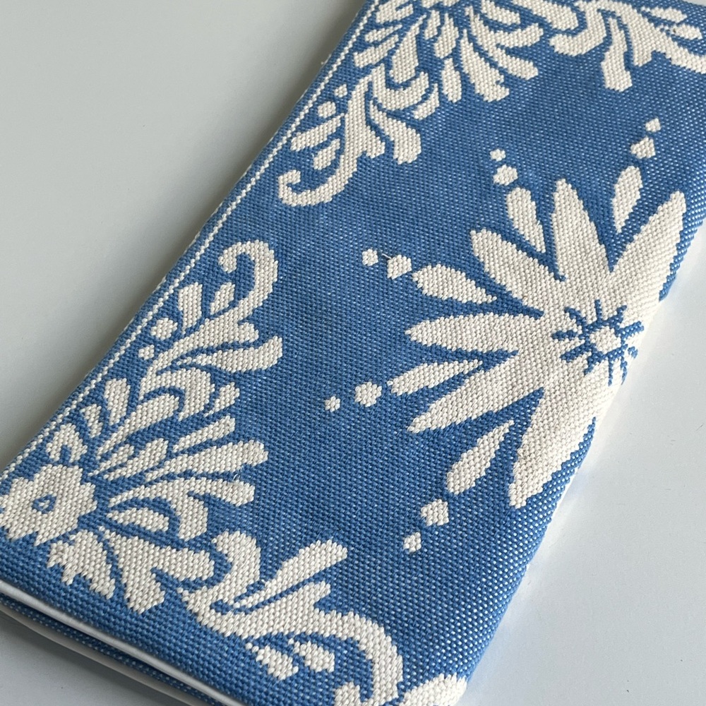WKND WYFR tapestry boho handkerchief floral oversized foldover clutch blue white